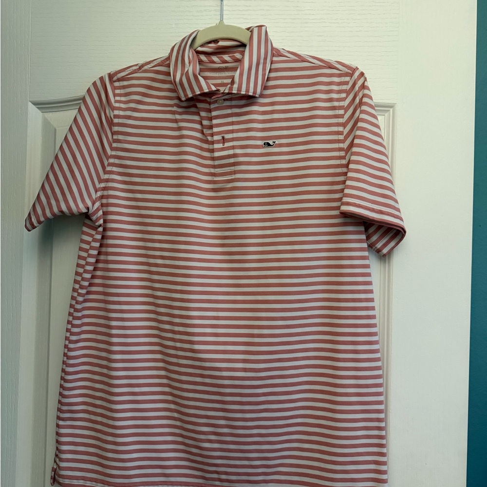 Vineyard Vines Youth Pink and White Striped Polo Shirt